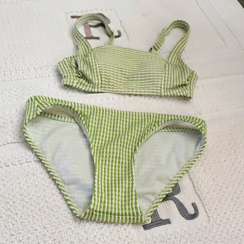XHILARATION  GREEN AND WHITE 2 PIECE BATHING SUIT SIZE XS